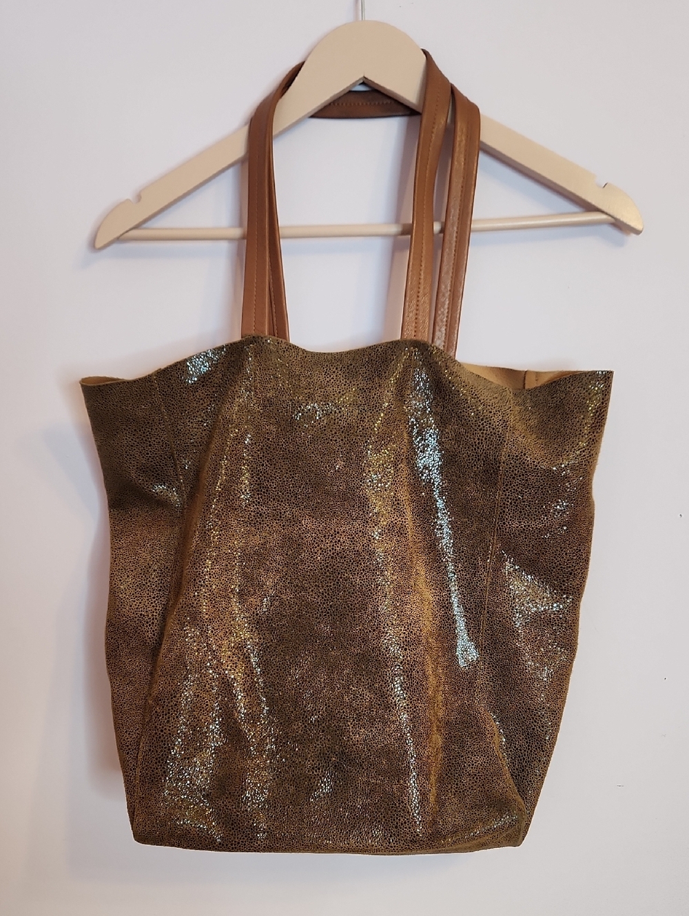 SORIAL Leather Metallic Tote Bag with Leather Straps